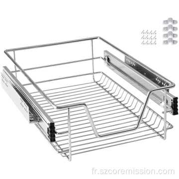 Tiroir de rangement télescopique pour armoire à vaisselle coulissante